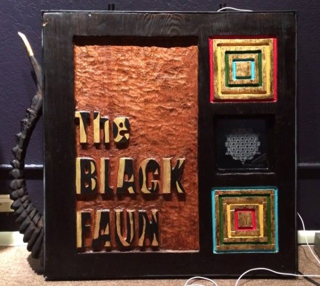 Materials.  Upcycled redwood.  Oak.  Acrylic paint.  Gold leaf.  Spar varnish.  Plexi glass.